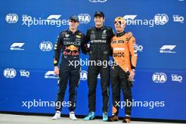 Qualifying top three in parc ferme (L to R): Max Verstappen (NLD) Red Bull Racing, second; George Russell (GBR) Mercedes AMG F1, pole position; Lando Norris (GBR) McLaren, third. 08.06.2024. Formula 1 World Championship, Rd 9, Canadian Grand Prix, Montreal, Canada, Qualifying Day.
