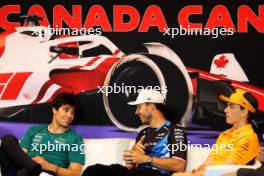(L to R): Lance Stroll (CDN) Aston Martin F1 Team; Pierre Gasly (FRA) Alpine F1 Team; and Oscar Piastri (AUS) McLaren in the FIA Press Conference. 06.06.2024. Formula 1 World Championship, Rd 9, Canadian Grand Prix, Montreal, Canada, Preparation Day.
