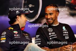 (L to R): Sergio Perez (MEX) Red Bull Racing and Lewis Hamilton (GBR) Mercedes AMG F1 in the FIA Press Conference. 06.06.2024. Formula 1 World Championship, Rd 9, Canadian Grand Prix, Montreal, Canada, Preparation Day.
