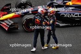 Race winner Max Verstappen (NLD) Red Bull Racing RB20 celebrates in parc ferme with team mate Sergio Perez (MEX) Red Bull Racing. 21.04.2024. Formula 1 World Championship, Rd 5, Chinese Grand Prix, Shanghai, China, Race Day.