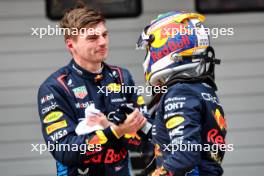 (L to R): Max Verstappen (NLD) Red Bull Racing celebrates his pole position with second placed team mate Sergio Perez (MEX) Red Bull Racing in qualifying parc ferme. 20.04.2024. Formula 1 World Championship, Rd 5, Chinese Grand Prix, Shanghai, China, Sprint and Qualifying Day.