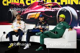 (L to R): Sergio Perez (MEX) Red Bull Racing; Max Verstappen (NLD) Red Bull Racing; and Fernando Alonso (ESP) Aston Martin F1 Team, in the post qualifying FIA Press Conference. 20.04.2024. Formula 1 World Championship, Rd 5, Chinese Grand Prix, Shanghai, China, Sprint and Qualifying Day.