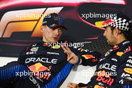 (L to R): Max Verstappen (NLD) Red Bull Racing and Sergio Perez (MEX) Red Bull Racing in the post Sprint FIA Press Conference.