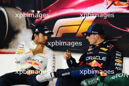 (L to R): Sergio Perez (MEX) Red Bull Racing and Max Verstappen (NLD) Red Bull Racing in the post qualifying FIA Press Conference. 20.04.2024. Formula 1 World Championship, Rd 5, Chinese Grand Prix, Shanghai, China, Sprint and Qualifying Day.