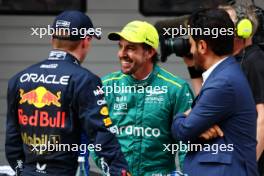 (L to R): Max Verstappen (NLD) Red Bull Racing with Fernando Alonso (ESP) Aston Martin F1 Team and Mohammed Bin Sulayem (UAE) FIA President in qualifying parc ferme. 20.04.2024. Formula 1 World Championship, Rd 5, Chinese Grand Prix, Shanghai, China, Sprint and Qualifying Day.
