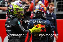 (L to R): Lewis Hamilton (GBR) Mercedes AMG F1 celebrates his second position in Sprint parc ferme with winner Max Verstappen (NLD) Red Bull Racing. 20.04.2024. Formula 1 World Championship, Rd 5, Chinese Grand Prix, Shanghai, China, Sprint and Qualifying Day.
