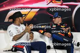 (L to R): Lewis Hamilton (GBR) Mercedes AMG F1 and Max Verstappen (NLD) Red Bull Racing in the post Sprint FIA Press Conference.
