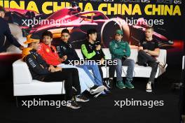 (L to R): Lando Norris (GBR) McLaren; Charles Leclerc (MON) Ferrari; Esteban Ocon (FRA) Alpine F1 Team; Zhou Guanyu (CHN) Sauber; Fernando Alonso (ESP) Aston Martin F1 Team; and Nico Hulkenberg (GER) Haas F1 Team, in the FIA Press Conference. 18.04.2024. Formula 1 World Championship, Rd 5, Chinese Grand Prix, Shanghai, China, Preparation Day.