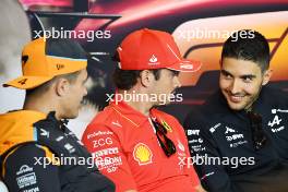 (L to R): Lando Norris (GBR) McLaren; Charles Leclerc (MON) Ferrari; and Esteban Ocon (FRA) Alpine F1 Team, in the FIA Press Conference. 18.04.2024. Formula 1 World Championship, Rd 5, Chinese Grand Prix, Shanghai, China, Preparation Day.