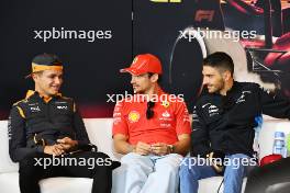 (L to R): Lando Norris (GBR) McLaren; Charles Leclerc (MON) Ferrari; and Esteban Ocon (FRA) Alpine F1 Team, in the FIA Press Conference. 18.04.2024. Formula 1 World Championship, Rd 5, Chinese Grand Prix, Shanghai, China, Preparation Day.