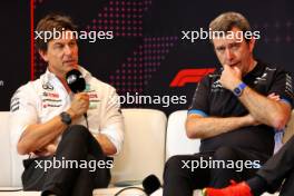(L to R): Toto Wolff (GER) Mercedes AMG F1 Shareholder and Executive Director and Bruno Famin (FRA) Alpine Motorsports Vice President and Alpine F1 Team Team Principal, in the FIA Press Conference. 21.06.2024 Formula 1 World Championship, Rd 10, Spanish Grand Prix, Barcelona, Spain, Practice Day.