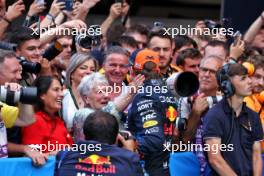 Race winner Max Verstappen (NLD) Red Bull Racing celebrates with his mother Sophie Kumpen, and his grandmother in parc ferme. 23.06.2024. Formula 1 World Championship, Rd 10, Spanish Grand Prix, Barcelona, Spain, Race Day.