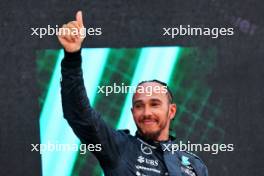 Lewis Hamilton (GBR) Mercedes AMG F1 celebrates his third position on the podium. 23.06.2024. Formula 1 World Championship, Rd 10, Spanish Grand Prix, Barcelona, Spain, Race Day.