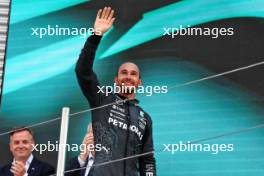 Lewis Hamilton (GBR) Mercedes AMG F1 celebrates his third position on the podium. 23.06.2024. Formula 1 World Championship, Rd 10, Spanish Grand Prix, Barcelona, Spain, Race Day.