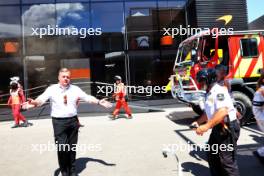 A fire in the McLaren motorhome is tended to by fire fighters. 22.06.2024. Formula 1 World Championship, Rd 10, Spanish Grand Prix, Barcelona, Spain, Qualifying Day.