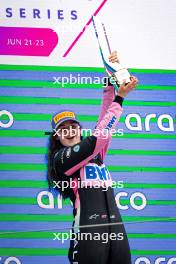 Race winner Abbi Pulling (GBR) Rodin Motorsport celebrates on the podium. 22.06.2024. FIA Formula Academy, Rd 3, Race 1, Barcelona, Spain, Saturday.