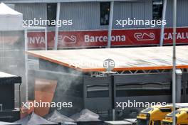 McLaren motorhome in the paddock smoking after a fire. 22.06.2024. Formula 1 World Championship, Rd 10, Spanish Grand Prix, Barcelona, Spain, Qualifying Day.