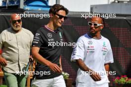 (L to R): George Russell (GBR) Mercedes AMG F1 with team mate Lewis Hamilton (GBR) Mercedes AMG F1. 22.06.2024. Formula 1 World Championship, Rd 10, Spanish Grand Prix, Barcelona, Spain, Qualifying Day.