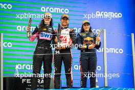 The podium (L to R): Abbi Pulling (GBR) Rodin Motorsport, second; Chloe Chambers (USA) Campos Racing, race winner; Hamda Al Qubaisi (UAE) MP Motorsport, third. 23.06.2024. FIA Formula Academy, Rd 3, Race 2, Barcelona, Spain, Sunday.