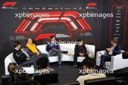 (L to R): Toto Wolff (GER) Mercedes AMG F1 Shareholder and Executive Director; Zak Brown (USA) McLaren Executive Director; James Vowles (GBR) Williams Racing Team Principal; and Ayao Komatsu (JPN) Haas F1 Team Principal, in the FIA Press Conference. 05.07.2024. Formula 1 World Championship, Rd 12, British Grand Prix, Silverstone, England, Practice Day.