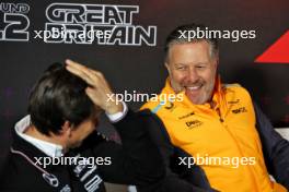 Zak Brown (USA) McLaren Executive Director and Toto Wolff (GER) Mercedes AMG F1 Shareholder and Executive Director in the FIA Press Conference. 05.07.2024. Formula 1 World Championship, Rd 12, British Grand Prix, Silverstone, England, Practice Day.