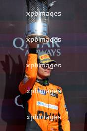 Lando Norris (GBR) McLaren celebrates his third position on the podium. 07.07.2024. Formula 1 World Championship, Rd 12, British Grand Prix, Silverstone, England, Race Day.