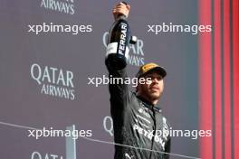 Race winner Lewis Hamilton (GBR) Mercedes AMG F1 celebrates on the podium. 07.07.2024. Formula 1 World Championship, Rd 12, British Grand Prix, Silverstone, England, Race Day.