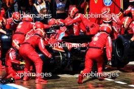 Charles Leclerc (MON) Ferrari SF-24 makes a pit stop. 07.07.2024. Formula 1 World Championship, Rd 12, British Grand Prix, Silverstone, England, Race Day.