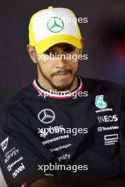 Lewis Hamilton (GBR) Mercedes AMG F1 in the post qualifying FIA Press Conference. 06.07.2024. Formula 1 World Championship, Rd 12, British Grand Prix, Silverstone, England, Qualifying Day.