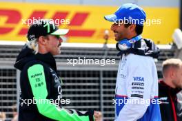 (L to R): Valtteri Bottas (FIN) Sauber with Daniel Ricciardo (AUS) RB on the drivers' parade. 07.07.2024. Formula 1 World Championship, Rd 12, British Grand Prix, Silverstone, England, Race Day.