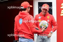 (L to R): Charles Leclerc (MON) Ferrari with Carlos Sainz Jr (ESP) Ferrari. 04.07.2024. Formula 1 World Championship, Rd 12, British Grand Prix, Silverstone, England, Preparation Day.