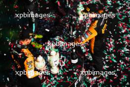 Race winner Oscar Piastri (AUS) McLaren celebrates on the podium with second placed team mate Lando Norris (GBR) McLaren. 21.07.2024. Formula 1 World Championship, Rd 13, Hungarian Grand Prix, Budapest, Hungary, Race Day.