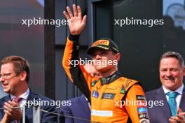 Lando Norris (GBR) McLaren celebrates his second position on the podium. 21.07.2024. Formula 1 World Championship, Rd 13, Hungarian Grand Prix, Budapest, Hungary, Race Day.