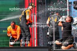 Race winner Oscar Piastri (AUS) McLaren celebrates on the podium. 21.07.2024. Formula 1 World Championship, Rd 13, Hungarian Grand Prix, Budapest, Hungary, Race Day.