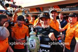 Race winner Oscar Piastri (AUS) McLaren celebrates with the team. 21.07.2024. Formula 1 World Championship, Rd 13, Hungarian Grand Prix, Budapest, Hungary, Race Day.