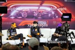 (L to R): Lando Norris (GBR) McLaren; Oscar Piastri (AUS) McLaren; and Lewis Hamilton (GBR) Mercedes AMG F1, in the post race FIA Press Conference. 21.07.2024. Formula 1 World Championship, Rd 13, Hungarian Grand Prix, Budapest, Hungary, Race Day.
