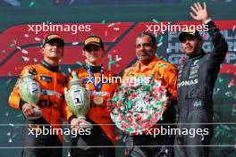 The podium (L to R): Lando Norris (GBR) McLaren, second; Oscar Piastri (AUS) McLaren, race winner; Randy Singh (GBR) McLaren Strategy and Sporting Director; Lewis Hamilton (GBR) Mercedes AMG F1, third. 21.07.2024. Formula 1 World Championship, Rd 13, Hungarian Grand Prix, Budapest, Hungary, Race Day.