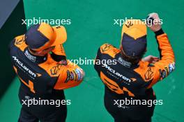 (L to R): Pole sitter Lando Norris (GBR) McLaren with second placed team mate Oscar Piastri (AUS) McLaren in qualifying parc ferme. 20.07.2024. Formula 1 World Championship, Rd 13, Hungarian Grand Prix, Budapest, Hungary, Qualifying Day.
