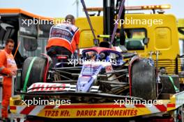 The damaged RB VCARB 01 of Yuki Tsunoda (JPN) is recovered back to the pits on the back of a truck after he crashed in qualifying. 20.07.2024. Formula 1 World Championship, Rd 13, Hungarian Grand Prix, Budapest, Hungary, Qualifying Day.