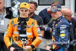(L to R): Second placed Oscar Piastri (AUS) McLaren in qualifying parc ferme with third placed Max Verstappen (NLD) Red Bull Racing. 20.07.2024. Formula 1 World Championship, Rd 13, Hungarian Grand Prix, Budapest, Hungary, Qualifying Day.