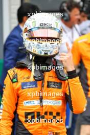 Lando Norris (GBR) McLaren celebrates his pole position in qualifying parc ferme. 20.07.2024. Formula 1 World Championship, Rd 13, Hungarian Grand Prix, Budapest, Hungary, Qualifying Day.