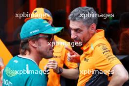 (L to R): Fernando Alonso (ESP) Aston Martin F1 Team and Andrea Stella (ITA) McLaren Team Principal. 18.07.2024. Formula 1 World Championship, Rd 13, Hungarian Grand Prix, Budapest, Hungary, Preparation Day.