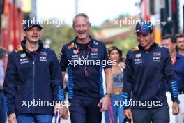 (L to R): Max Verstappen (NLD) Red Bull Racing with Jonathan Wheatley (GBR) Red Bull Racing Team Manager and Sergio Perez (MEX) Red Bull Racing. 17.05.2024. Formula 1 World Championship, Rd 7, Emilia Romagna Grand Prix, Imola, Italy, Practice Day.