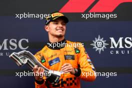 Lando Norris (GBR), McLaren F1 Team celebrates his second position on the podium. 19.05.2024. Formula 1 World Championship, Rd 7, Emilia Romagna Grand Prix, Imola, Italy, Race Day.