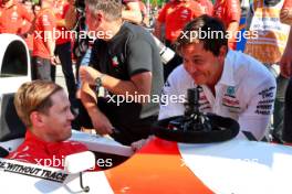 Sebastian Vettel (GER), in a 1993 McLaren MP4/8, with Toto Wolff (GER) Mercedes AMG F1 Shareholder and Executive Director. 18.05.2024. Formula 1 World Championship, Rd 7, Emilia Romagna Grand Prix, Imola, Italy, Qualifying Day.