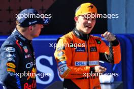 (L to R): Pole sitter Max Verstappen (NLD) Red Bull Racing in qualifying parc ferme with second placed Oscar Piastri (AUS) McLaren. 18.05.2024. Formula 1 World Championship, Rd 7, Emilia Romagna Grand Prix, Imola, Italy, Qualifying Day.