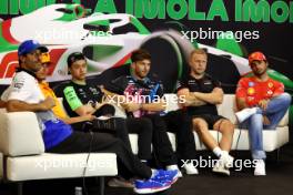 (L to R): Daniel Ricciardo (AUS) RB; Lando Norris (GBR) McLaren; Zhou Guanyu (CHN) Sauber; Pierre Gasly (FRA) Alpine F1 Team; Kevin Magnussen (DEN) Haas F1 Team; and Carlos Sainz Jr (ESP) Ferrari, in the FIA Press Conference. 16.05.2024. Formula 1 World Championship, Rd 7, Emilia Romagna Grand Prix, Imola, Italy, Preparation Day.
