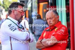 (L to R): Gwen Lagrue, Head of Mercedes AMG Driver Development with Frederic Vasseur (FRA) Ferrari Team Principal. 30.08.2024. Formula 1 World Championship, Rd 16, Italian Grand Prix, Monza, Italy, Practice Day.