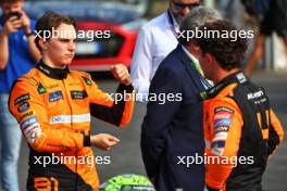 Pole sitter Lando Norris (GBR) McLaren (Right) in qualifying parc ferme with second placed team mate Oscar Piastri (AUS) McLaren. 31.08.2024. Formula 1 World Championship, Rd 16, Italian Grand Prix, Monza, Italy, Qualifying Day.