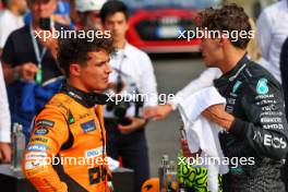 (L to R): Pole sitter Lando Norris (GBR) McLaren in qualifying parc ferme third placed George Russell (GBR) Mercedes AMG F1. 31.08.2024. Formula 1 World Championship, Rd 16, Italian Grand Prix, Monza, Italy, Qualifying Day.